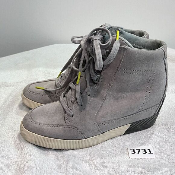 Sorel Gray Ankle Bootie Boots 6 Out N About Lace Up Wedge Round Toe Womens - Picture 10 of 10